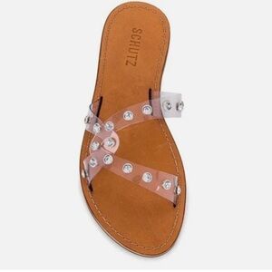 NEW SCHUTZ Cathryn Slide Crystal Rhinestone Transparent Clear Sandal - Size 8.5